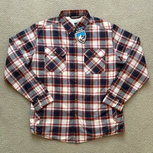 KUHL Outrydr Fleece Lined Flannel Shirt Jacket Medium Pockets Rusted Blue NWT